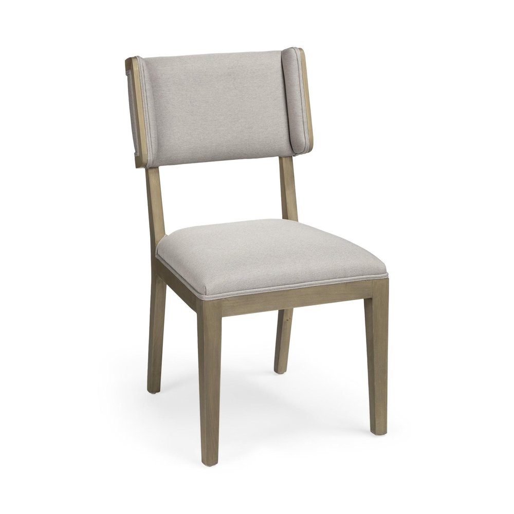 Set Of Two Light Gray And Brown Upholstered Fabric Open Back Side Chairs HomeRoots