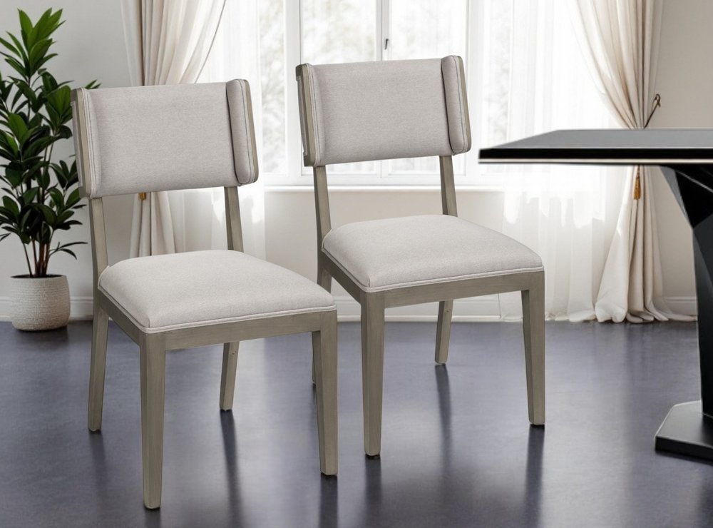 Set Of Two Brown And Light Gray Upholstered Fabric Open Back Side Chairs HomeRoots