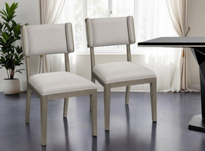 Set Of Two Brown And Light Gray Upholstered Fabric Open Back Side Chairs HomeRoots