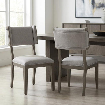 Set Of Two Brown And Light Gray Upholstered Fabric Open Back Side Chairs HomeRoots