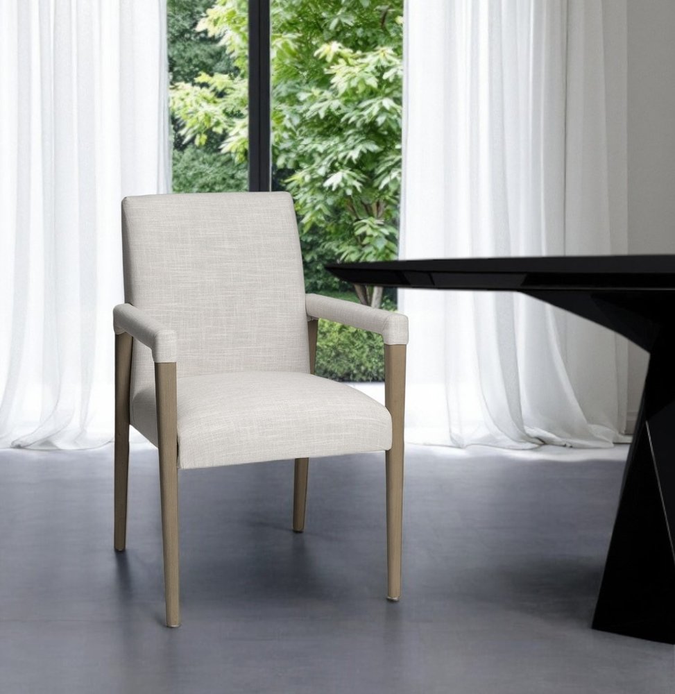 Cream and Brown Upholstered Fabric King Louis Back Dining Arm Chair HomeRoots