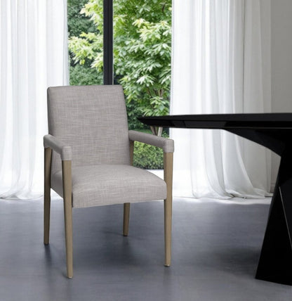 Gray and Brown Upholstered Fabric King Louis Back Dining Arm Chair HomeRoots