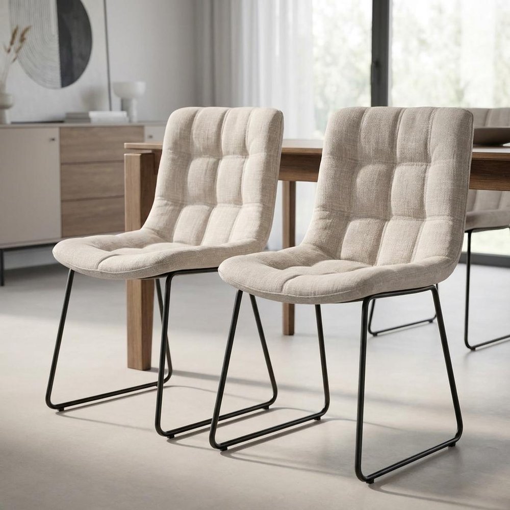 Set Of Two White And Black Upholstered Fabric Open Back Side Chairs HomeRoots