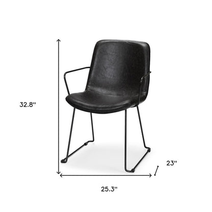 Black Upholstered Faux Leather Dining Arm Chair HomeRoots