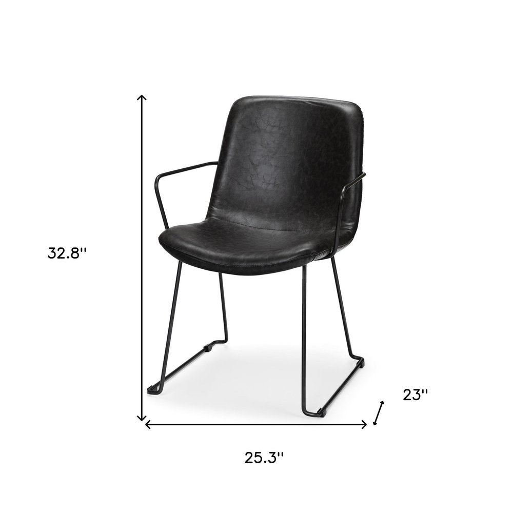 Black Upholstered Faux Leather Dining Arm Chair HomeRoots
