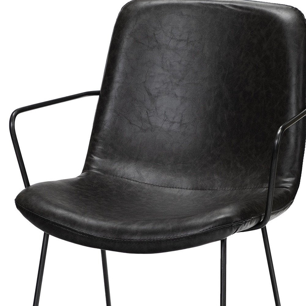 Black Upholstered Faux Leather Dining Arm Chair HomeRoots