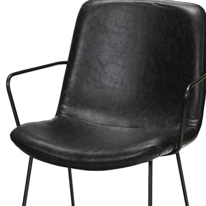 Black Upholstered Faux Leather Dining Arm Chair HomeRoots