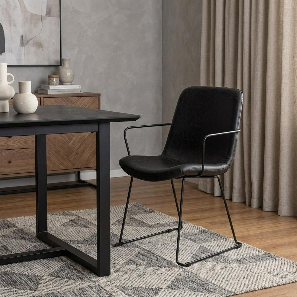 Black Upholstered Faux Leather Dining Arm Chair HomeRoots