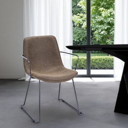 Brown and Black Upholstered Faux Leather Dining Arm Chair HomeRoots