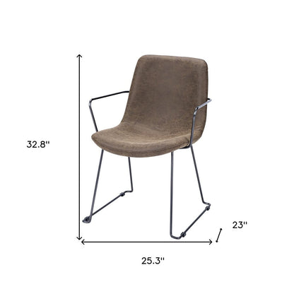 Brown and Black Upholstered Faux Leather Dining Arm Chair HomeRoots