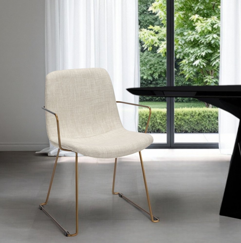 Cream and Gold Upholstered Fabric Dining Arm Chair HomeRoots