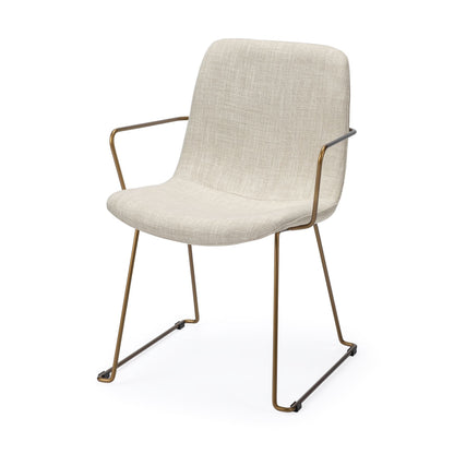 Cream And Gold Upholstered Fabric Dining Arm Chair
