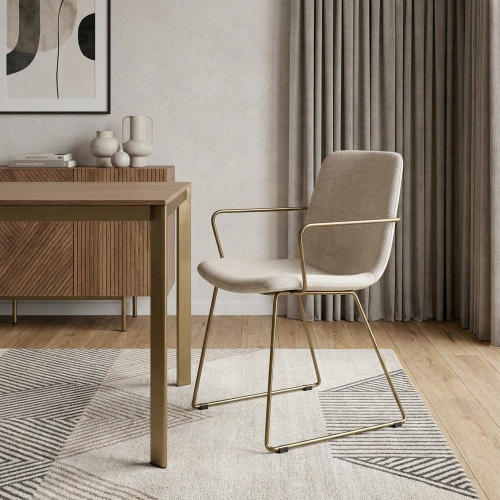 Cream and Gold Upholstered Fabric Dining Arm Chair HomeRoots