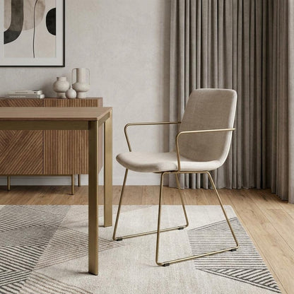 Cream and Gold Upholstered Fabric Dining Arm Chair HomeRoots