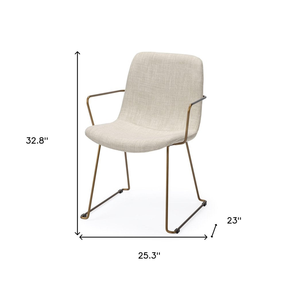 Cream and Gold Upholstered Fabric Dining Arm Chair HomeRoots