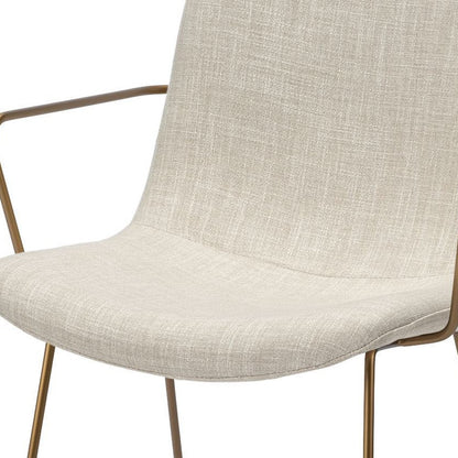 Cream And Gold Upholstered Fabric Dining Arm Chair