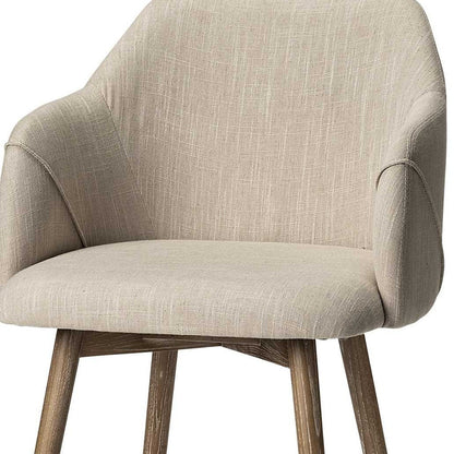 Cream And Brown Upholstered Fabric Dining Arm Chair