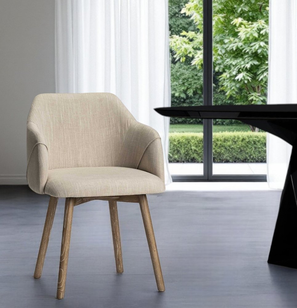 Cream and Brown Upholstered Fabric Dining Arm Chair HomeRoots