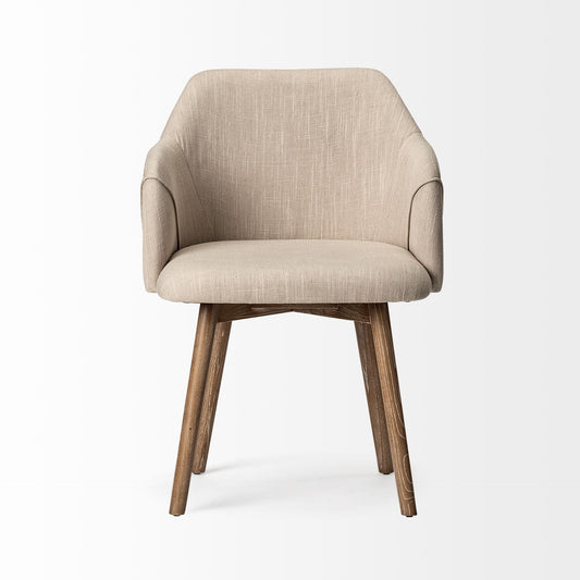 Cream and Brown Upholstered Fabric Dining Arm Chair HomeRoots
