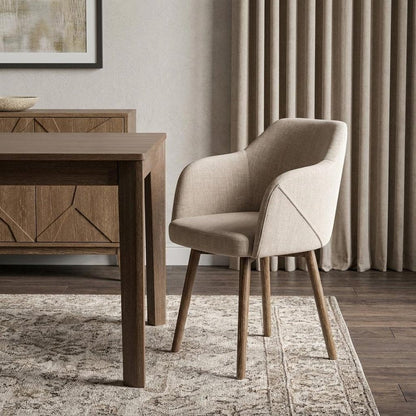 Cream and Brown Upholstered Fabric Dining Arm Chair HomeRoots