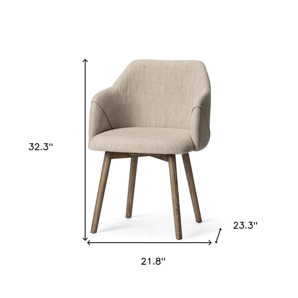 Cream and Brown Upholstered Fabric Dining Arm Chair HomeRoots