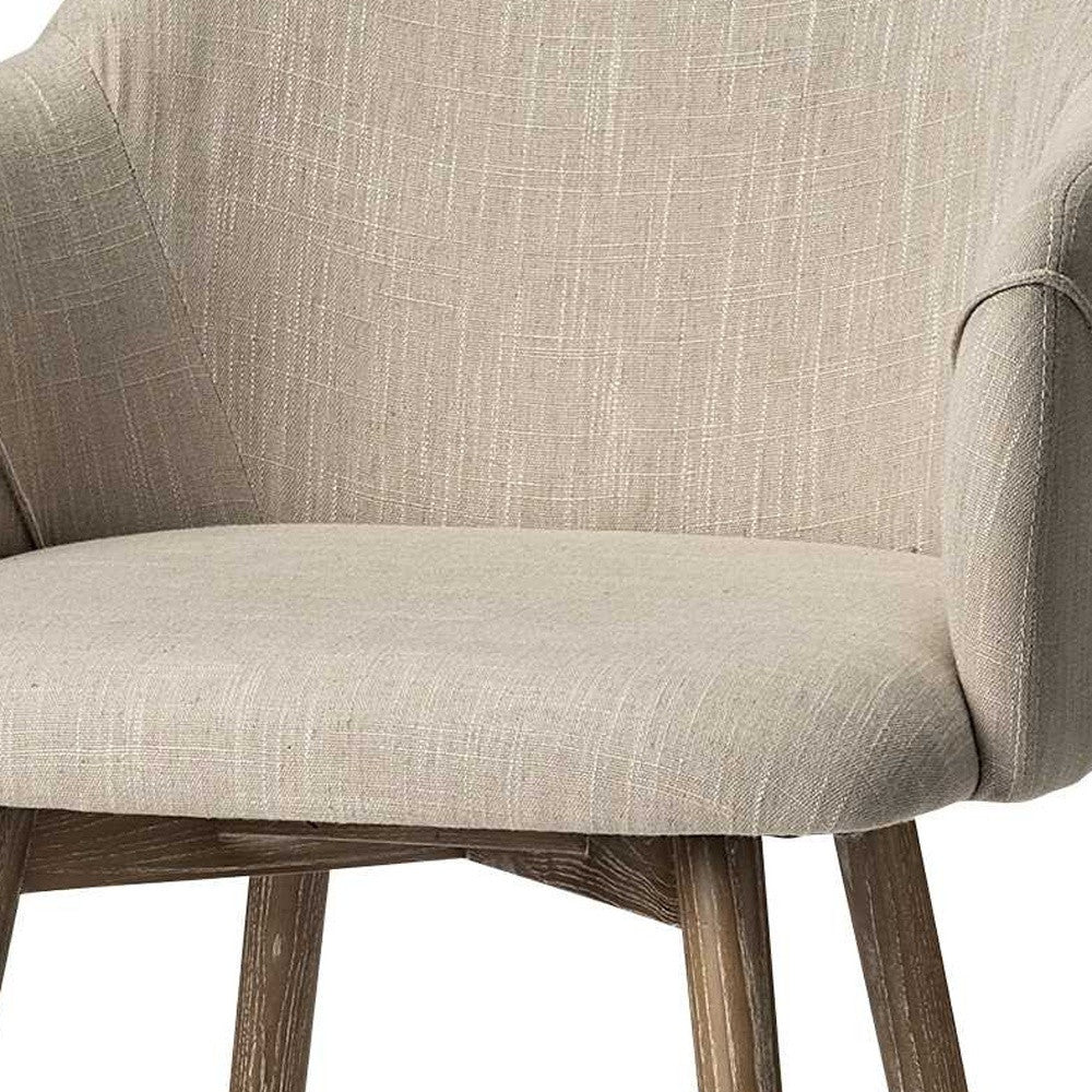 Cream And Brown Upholstered Fabric Dining Arm Chair