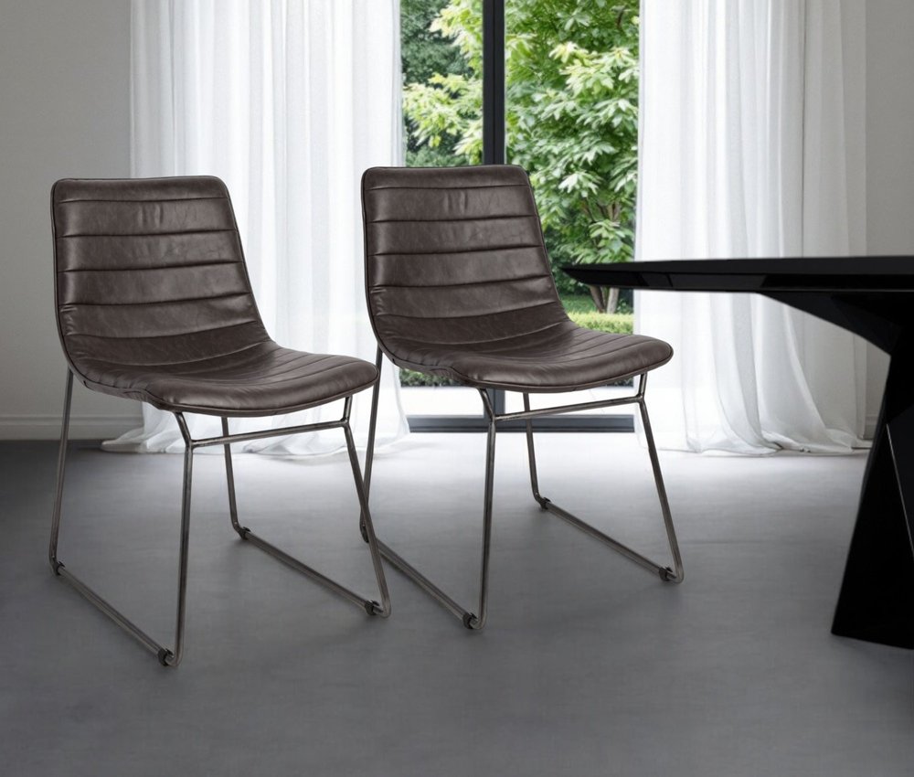 Set Of Two Black Upholstered Faux leather Side Chairs HomeRoots