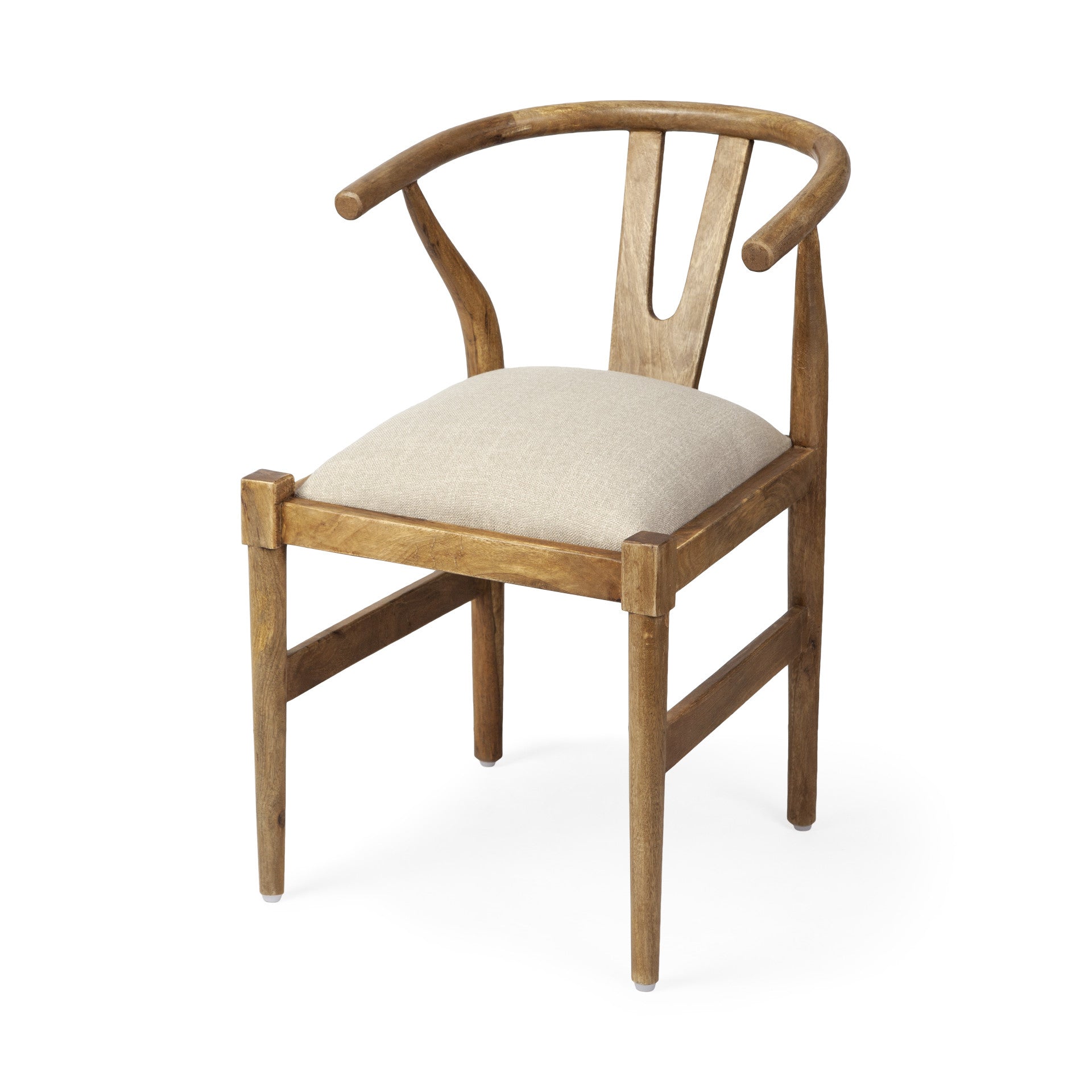 Beige And Brown Upholstered Fabric Wishbone Back HomeRoots