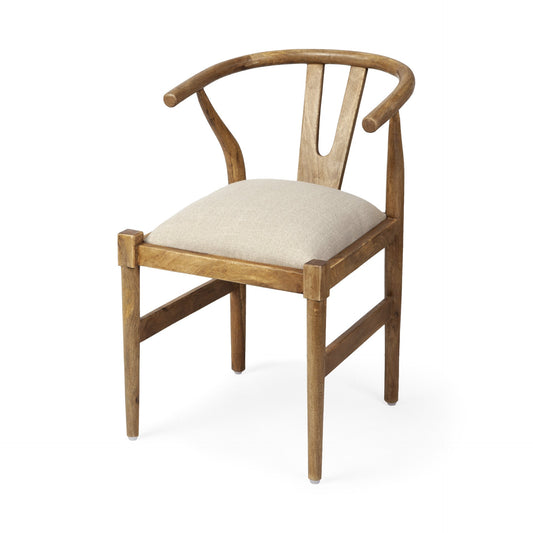 Beige And Brown Upholstered Fabric Wishbone Back HomeRoots