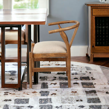 Natural Linen Seat With Light Brown Wooden Frame Dining Chair