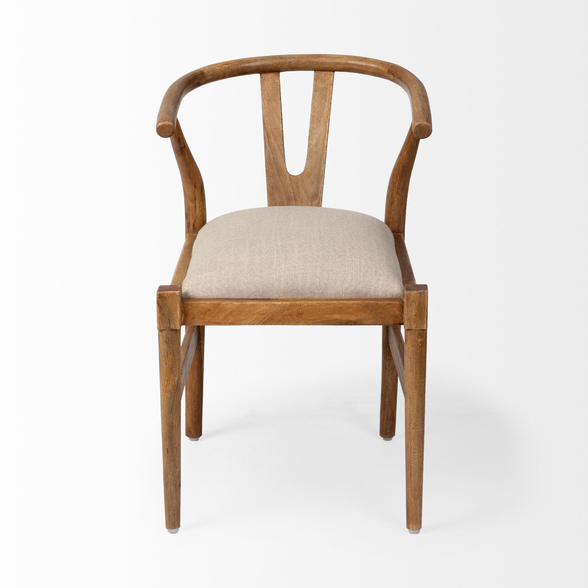 Beige And Brown Upholstered Fabric Wishbone Back HomeRoots