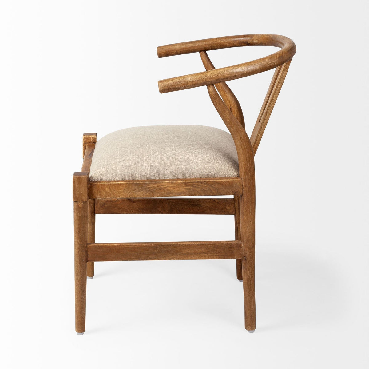 Beige And Brown Upholstered Fabric Wishbone Back HomeRoots