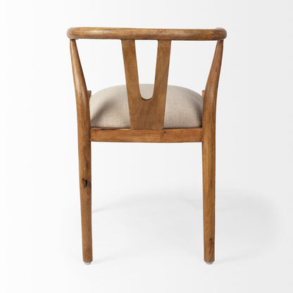 Beige And Brown Upholstered Fabric Wishbone Back HomeRoots