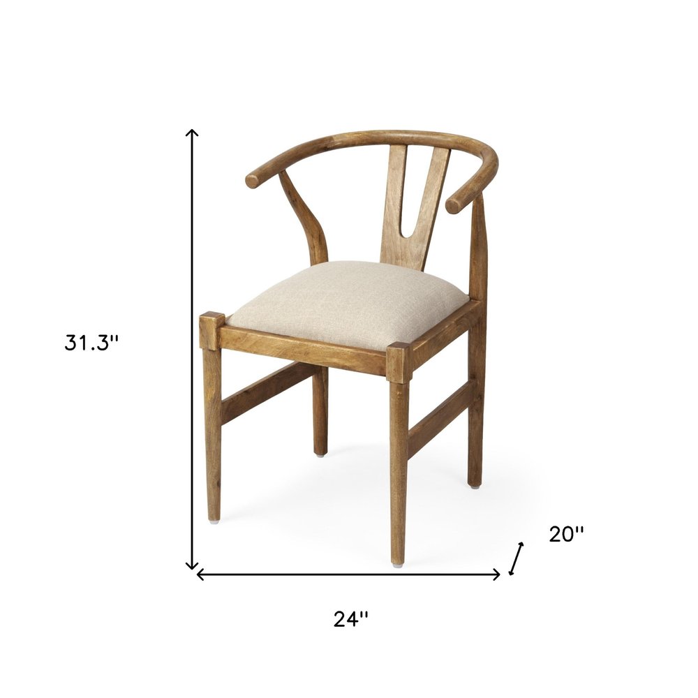 Beige And Brown Upholstered Fabric Wishbone Back HomeRoots