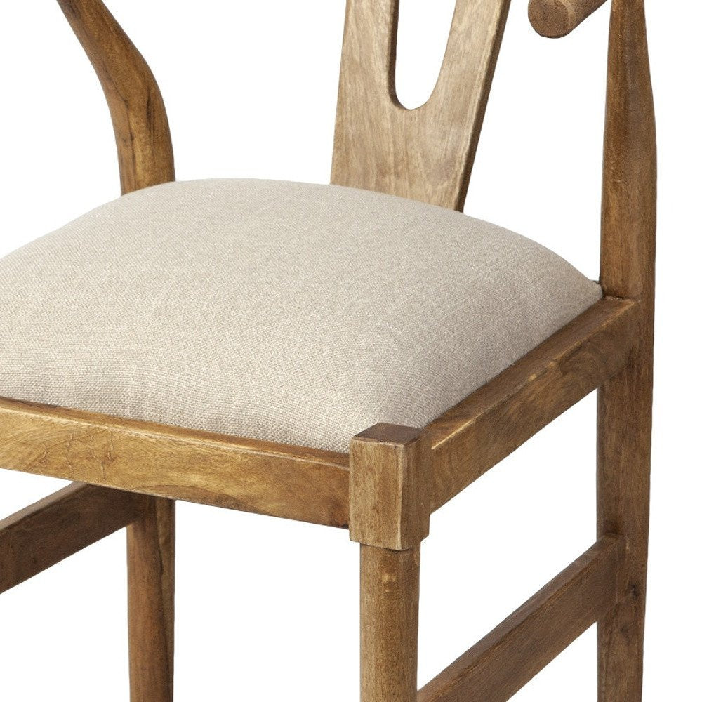 Beige And Brown Upholstered Fabric Wishbone Back HomeRoots