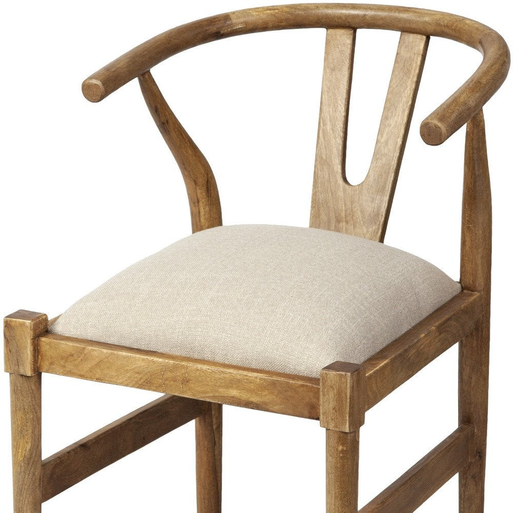 Beige And Brown Upholstered Fabric Wishbone Back HomeRoots
