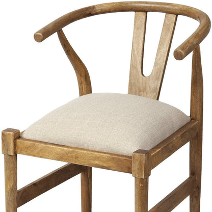 Beige And Brown Upholstered Fabric Wishbone Back HomeRoots
