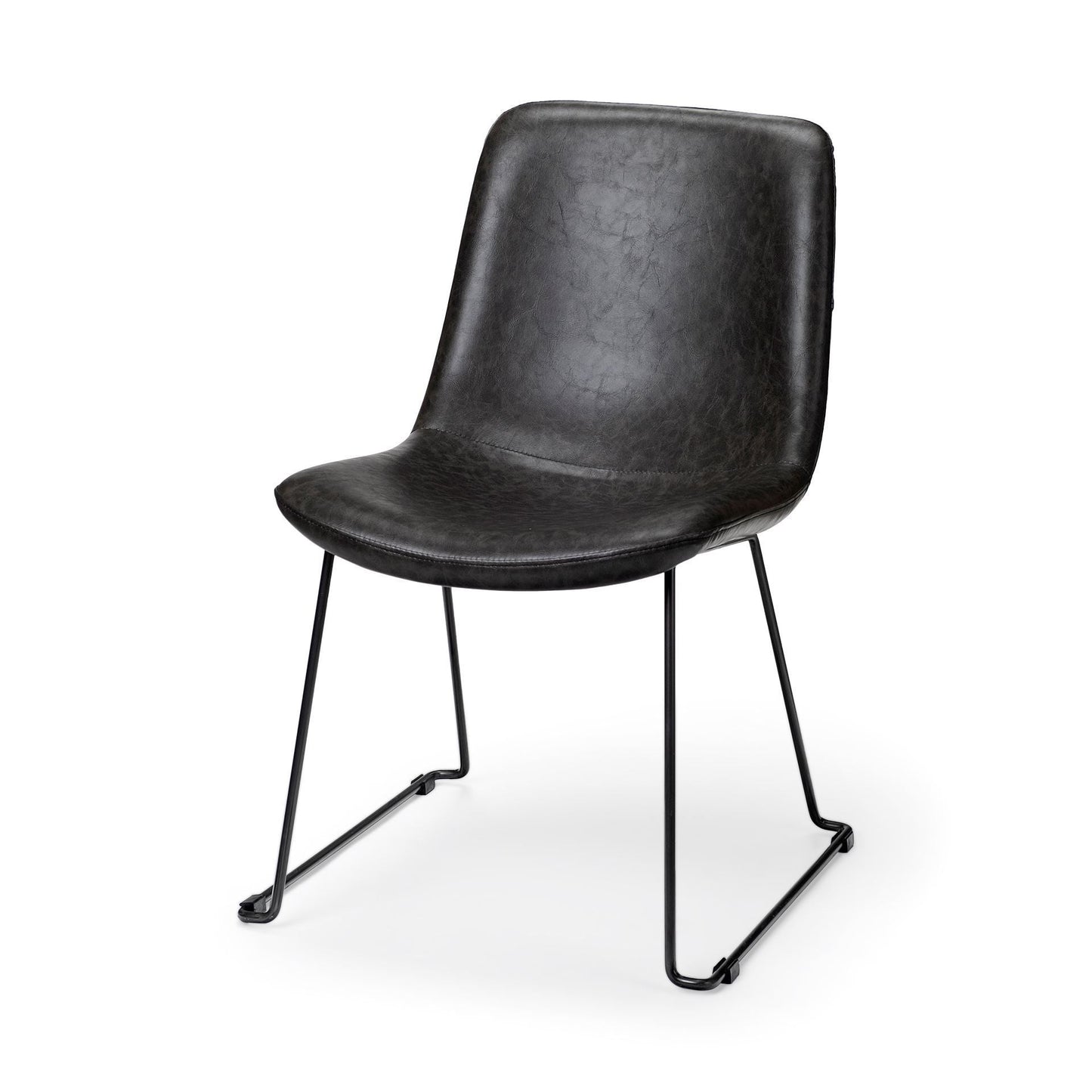 Set Of Two Black Upholstered Faux leather Side Chairs HomeRoots