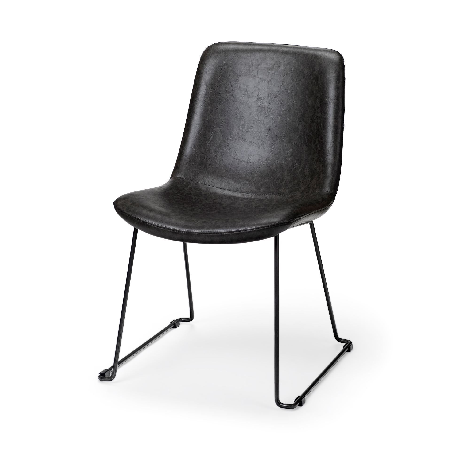 Set Of Two Black Upholstered Faux leather Side Chairs HomeRoots