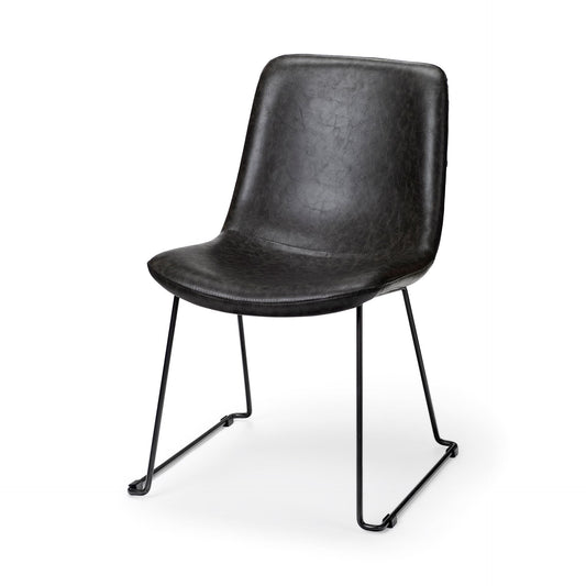 Set Of Two Black Upholstered Faux leather Side Chairs HomeRoots
