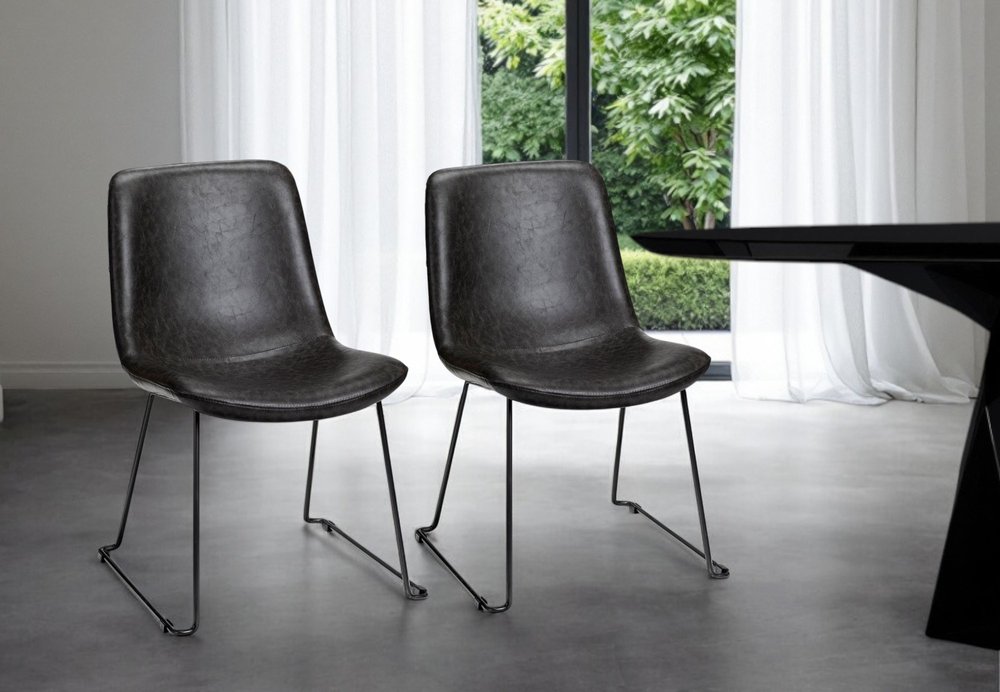 Set Of Two Black Upholstered Faux leather Side Chairs HomeRoots