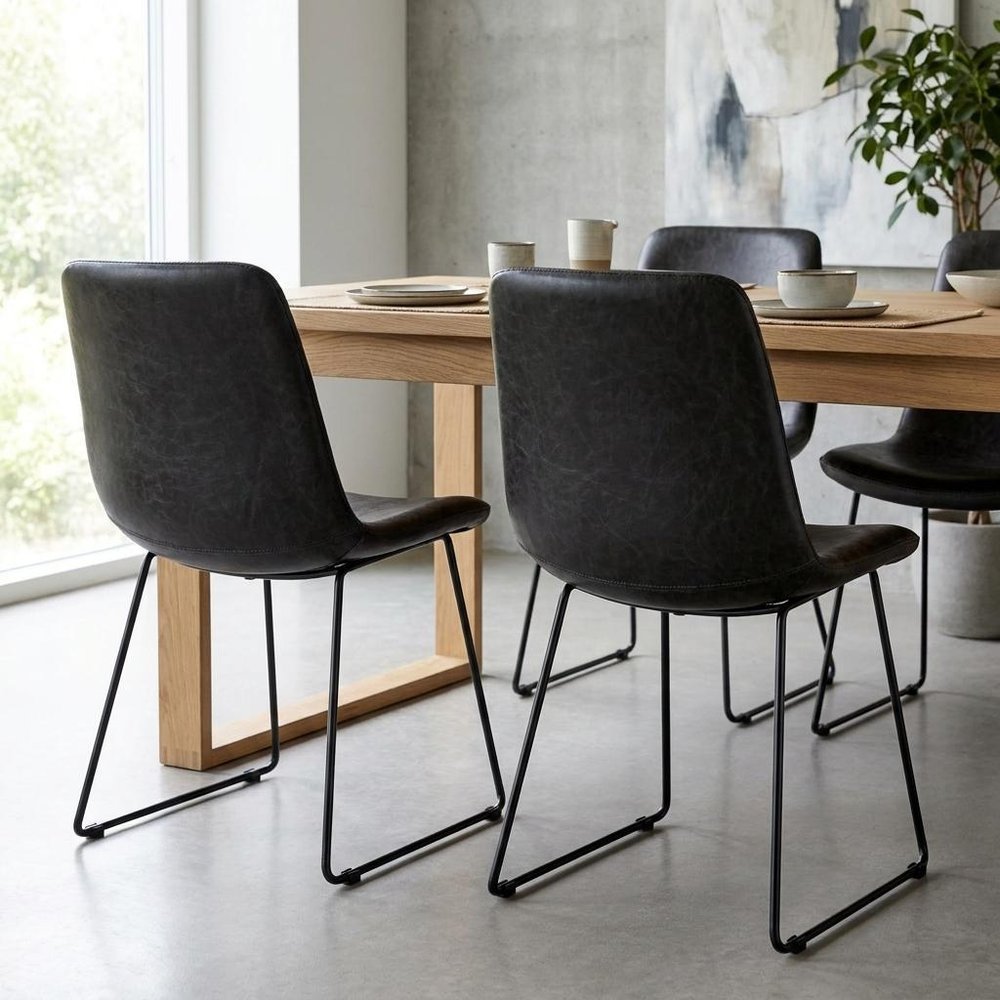 Set Of Two Black Upholstered Faux leather Side Chairs HomeRoots