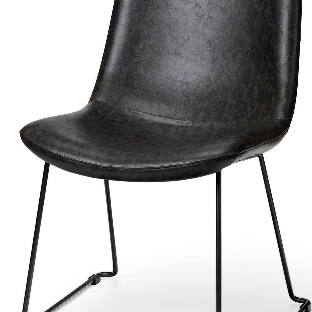 Set Of Two Black Upholstered Faux leather Side Chairs HomeRoots