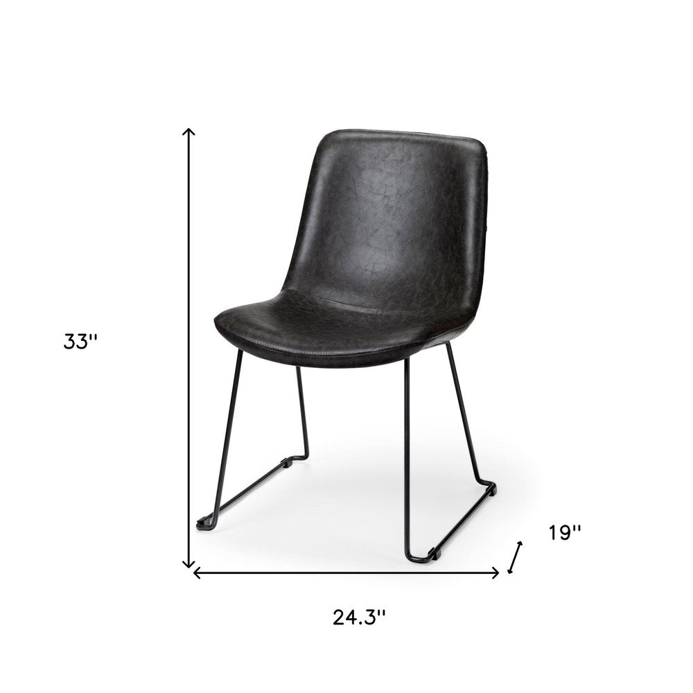 Set Of Two Black Upholstered Faux leather Side Chairs HomeRoots