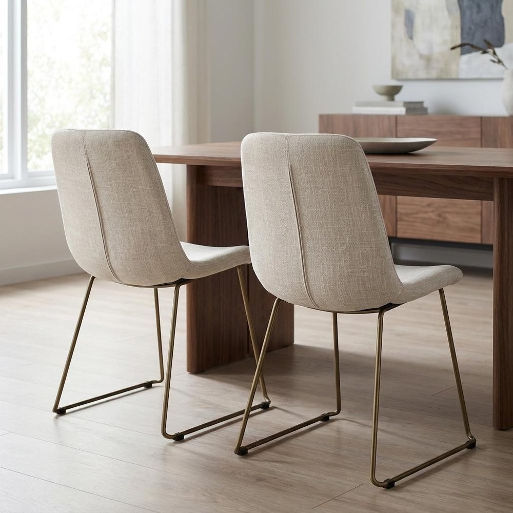 Set Of Two Cream And Gold Upholstered Fabric Side Chairs HomeRoots