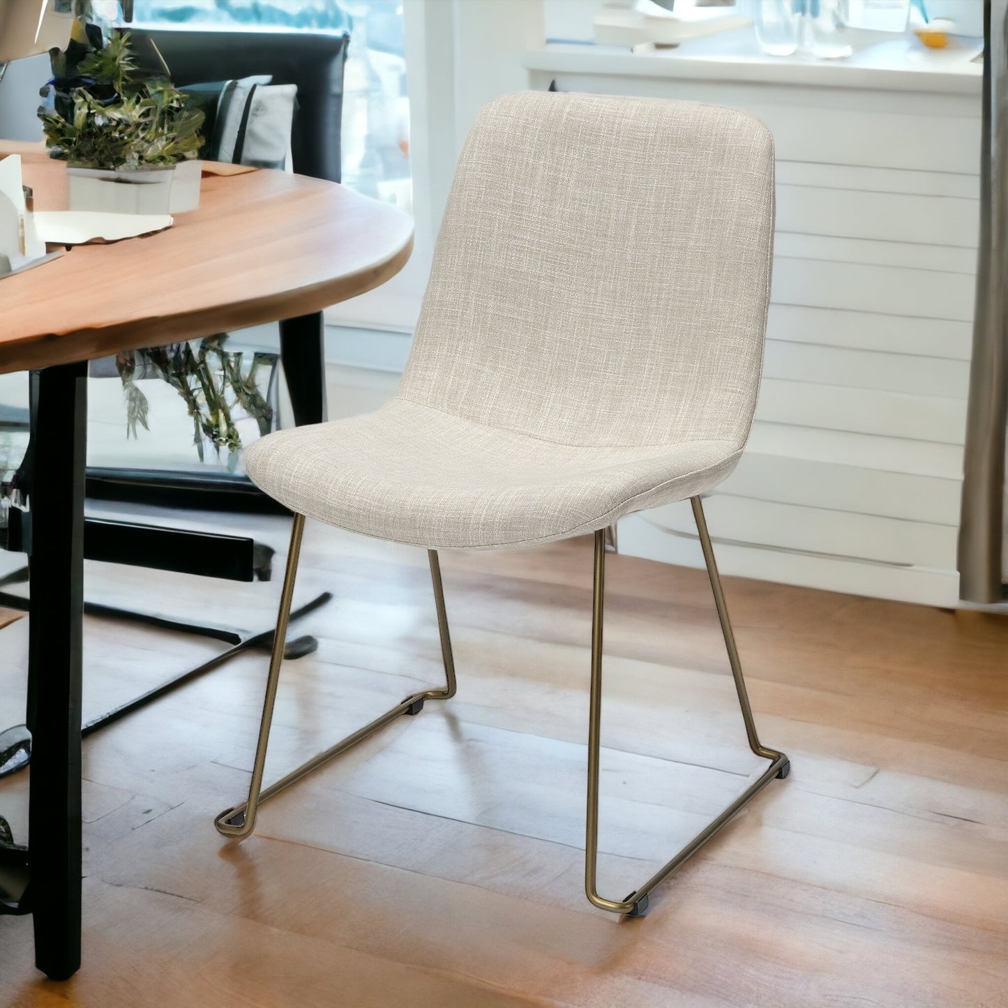 Set Of Two Cream And Gold Upholstered Fabric Side Chairs