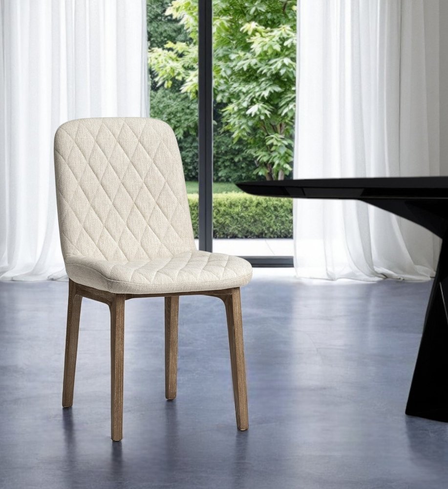 Set of Two Cream and Brown Fabric Dining Side Chairs HomeRoots