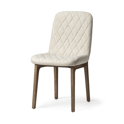 Cream And Brown Upholstered Fabric Dining Side Chair