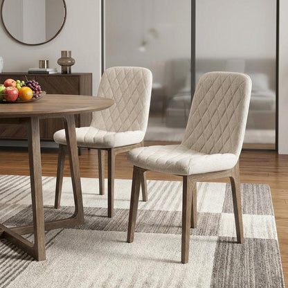 Set of Two Cream and Brown Fabric Dining Side Chairs HomeRoots