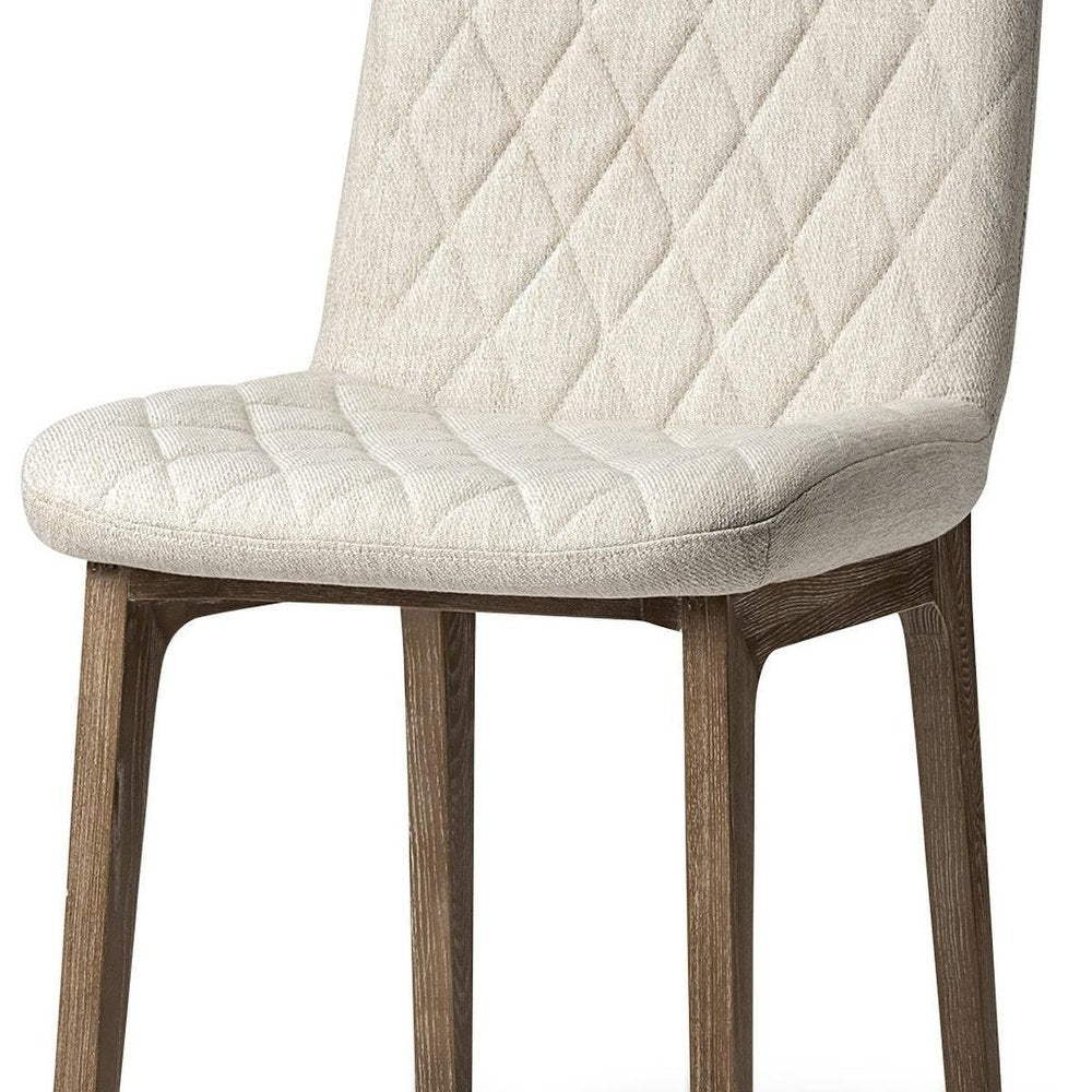 Set of Two Cream and Brown Fabric Dining Side Chairs HomeRoots